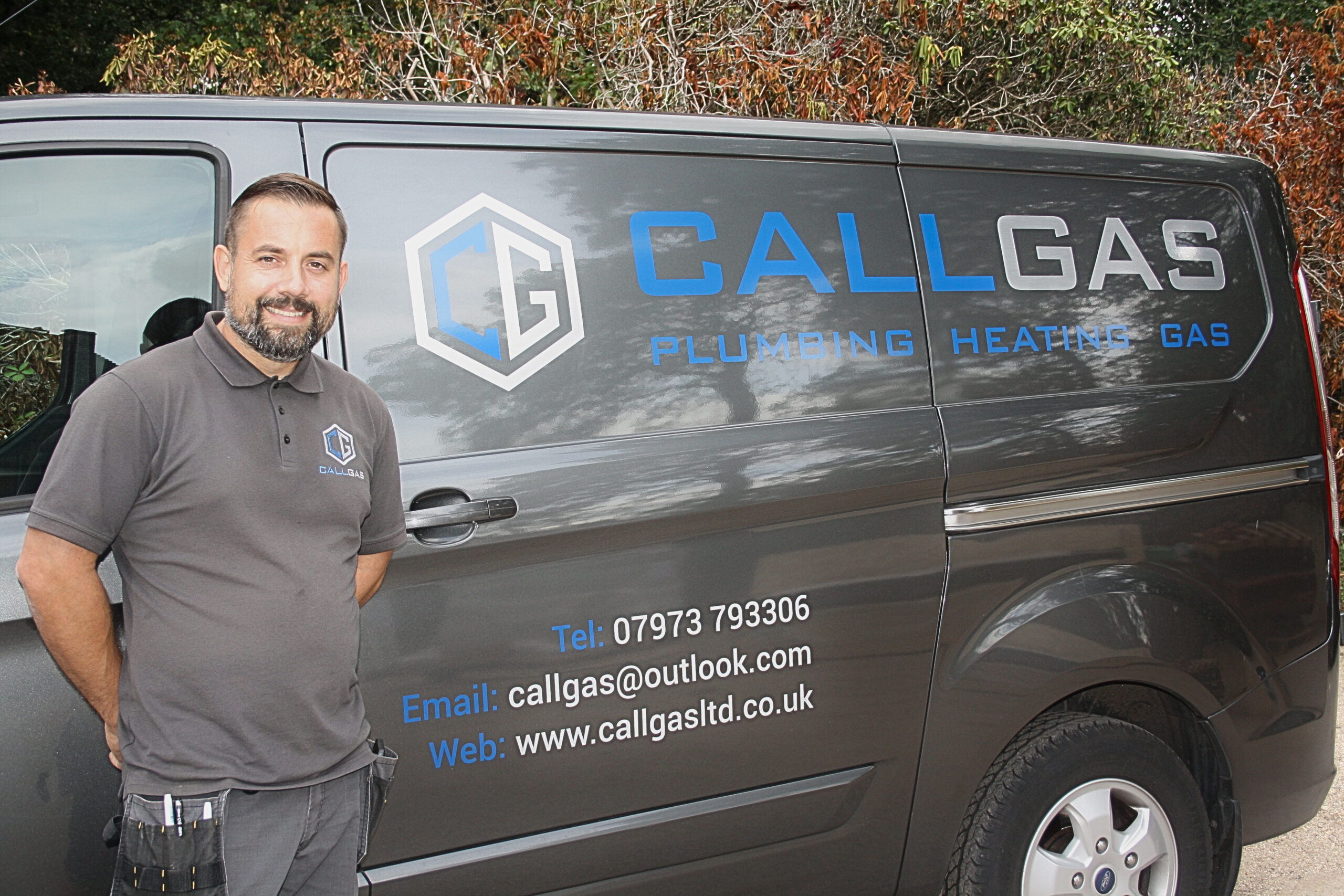 Simon and the CallGas van on site at a full house renovation